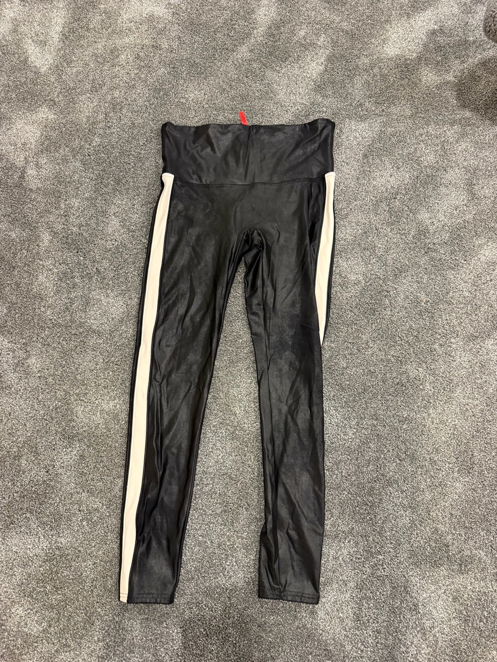 SPANX High-Waist Black Leggings with White Side Stripe